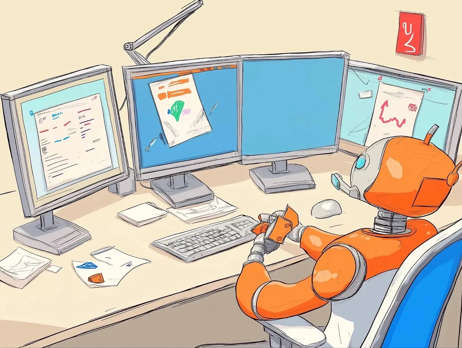 Robot at a computer