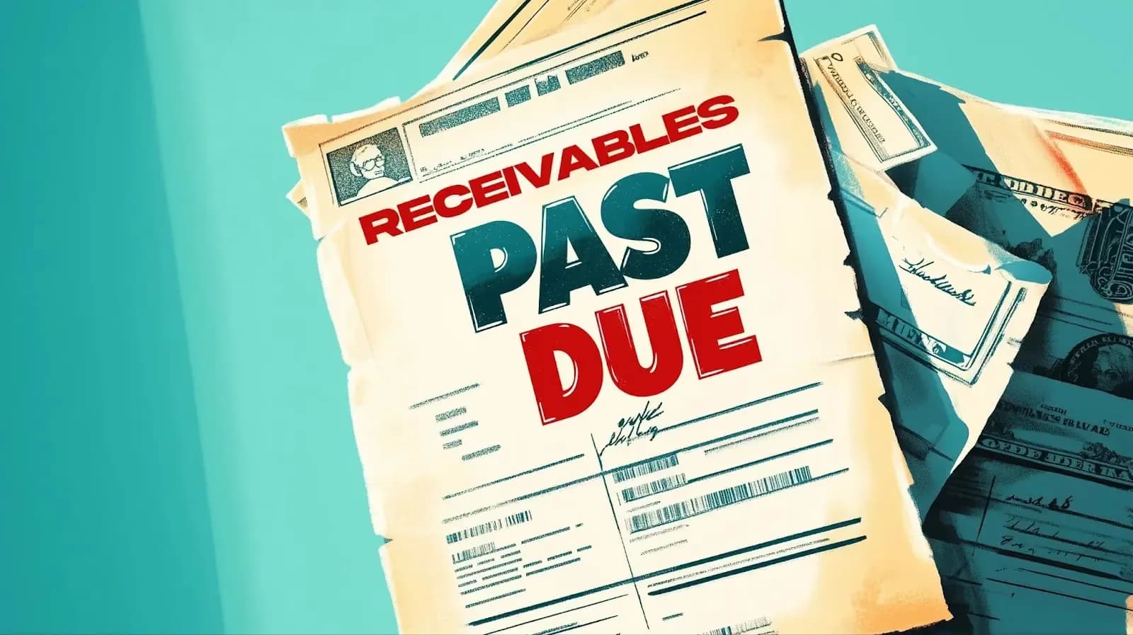 Illustration of a stack of receivables stamped “Past due”
