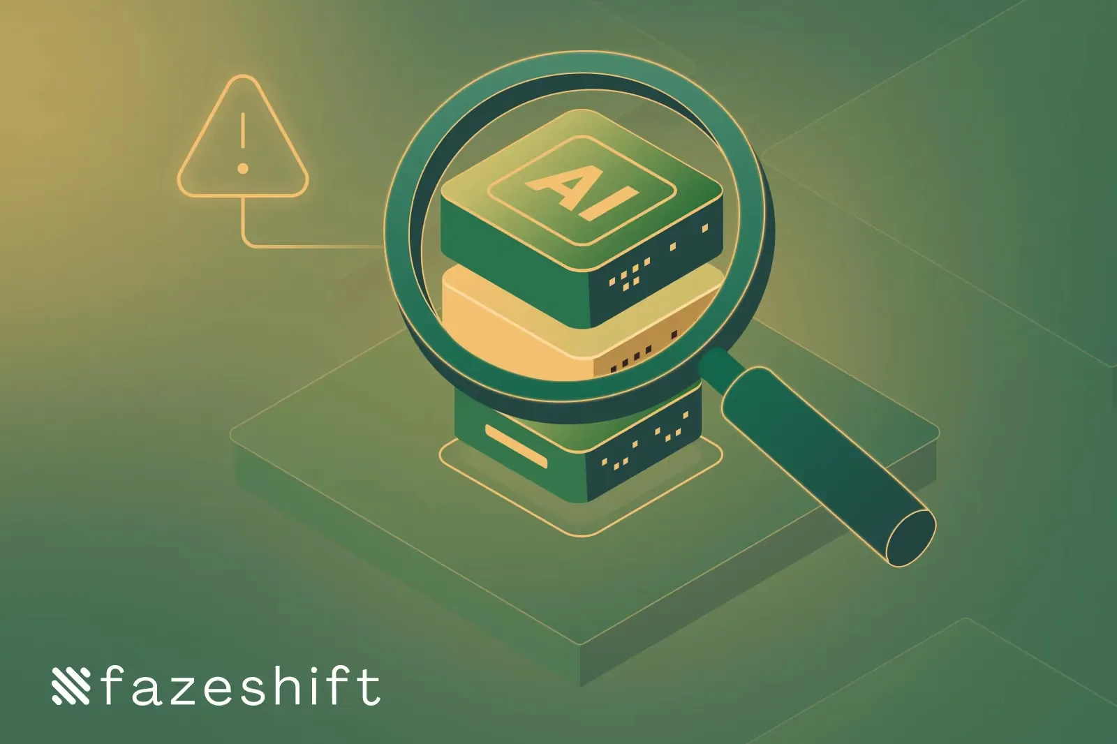 This graphic displays a magnifying glass zeroing in on AI in a tech stack.