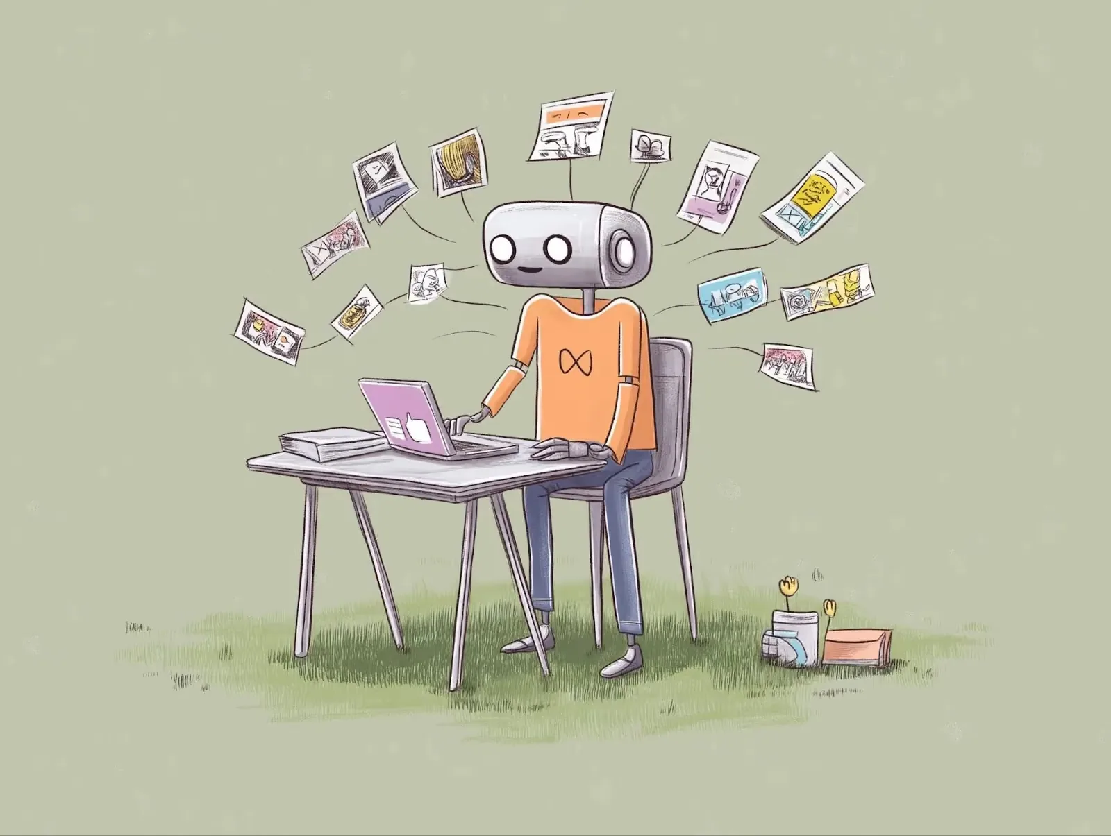 Robot at a computer