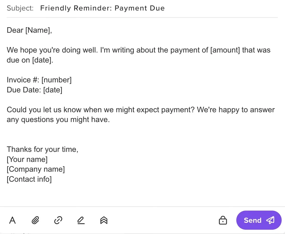 First reminder email example
