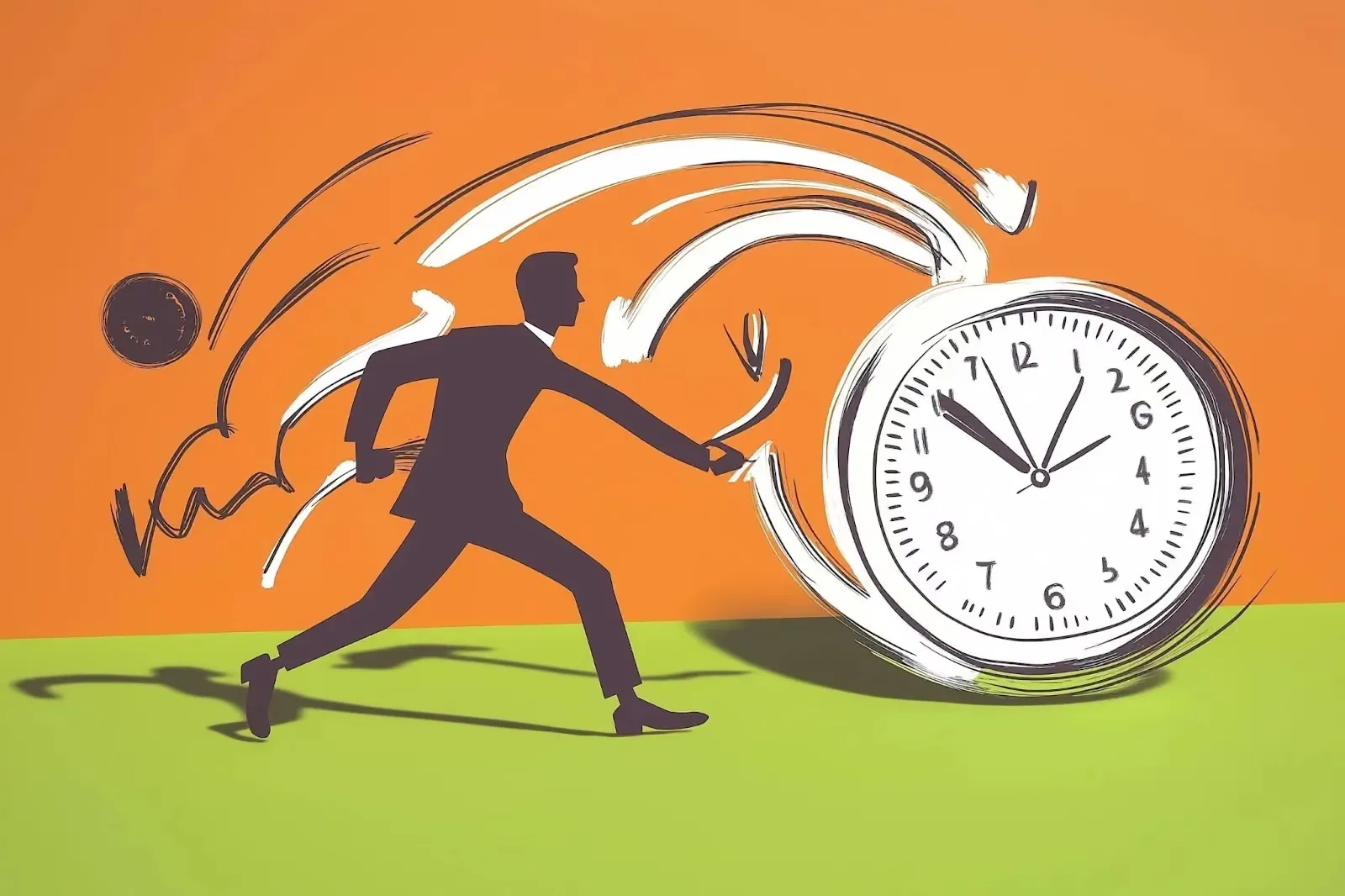 A person running after a clock