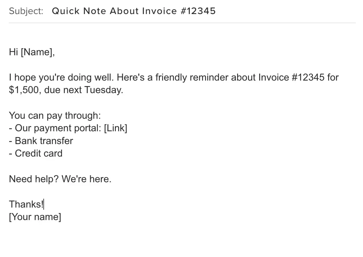 Email template for invoice notice