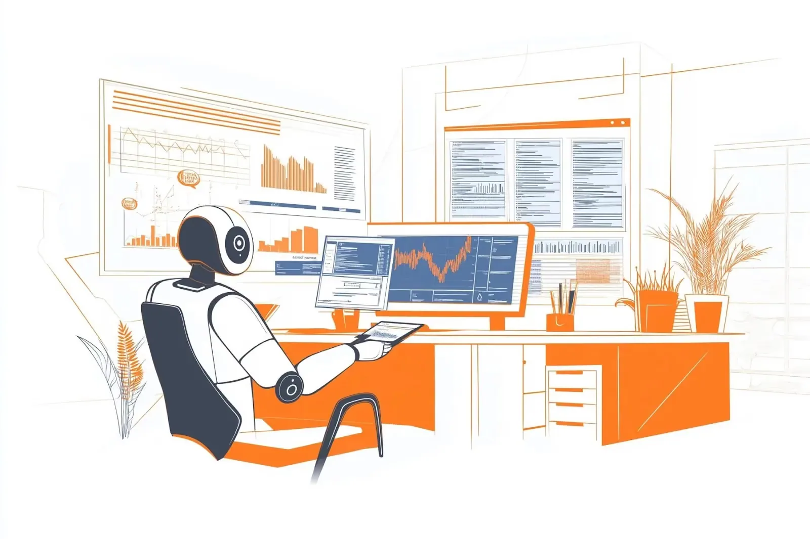 Robot at a computer