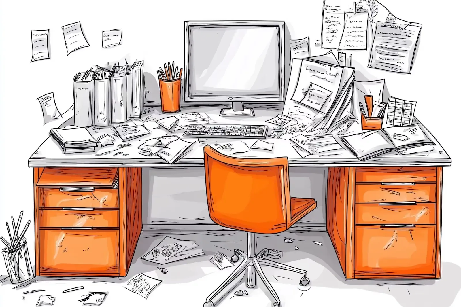 Desk that is messy