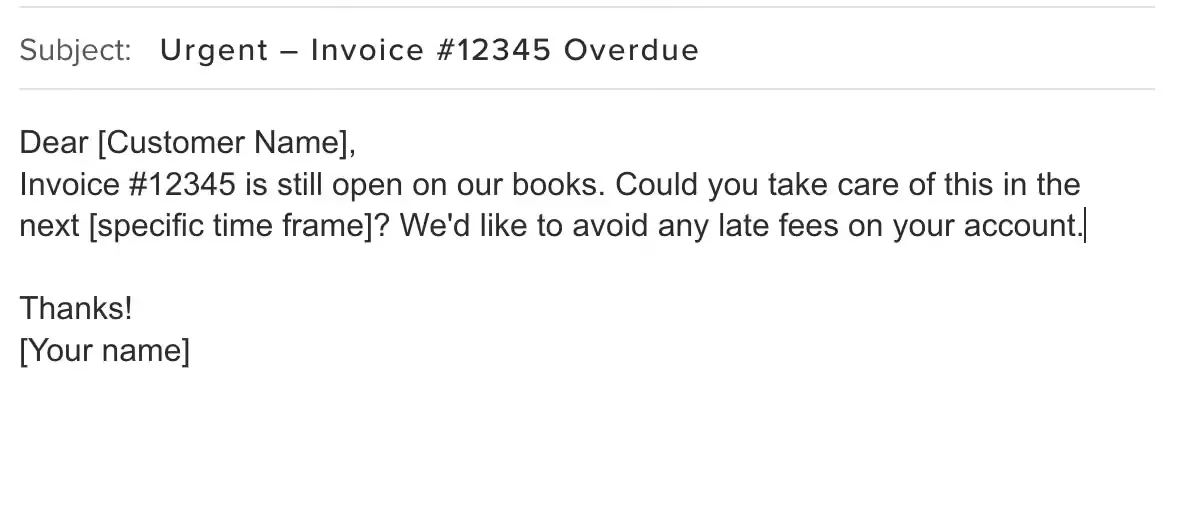 Urgent reminder dunning email example
